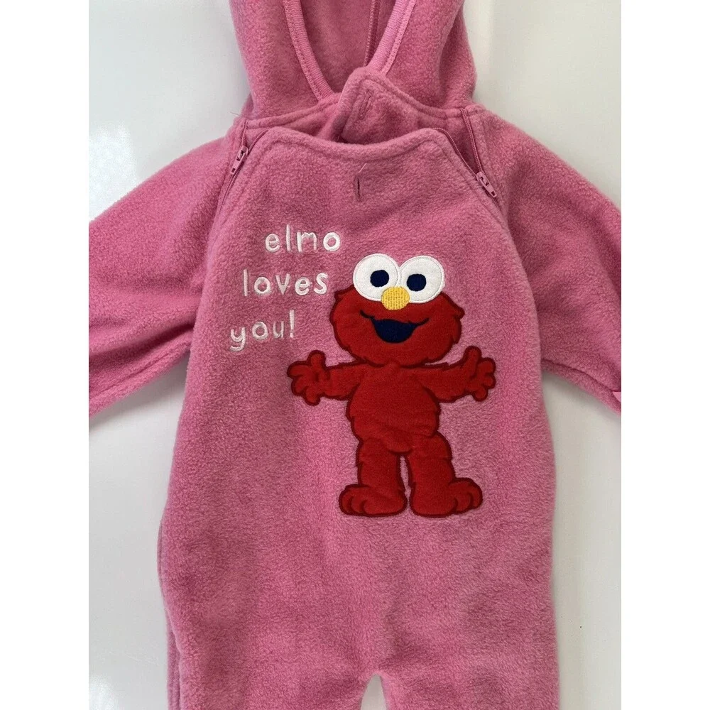 Vintage Sesame Beginnings Size 3/6 M Fleece Hooded Romper Elmo Loved You Kids